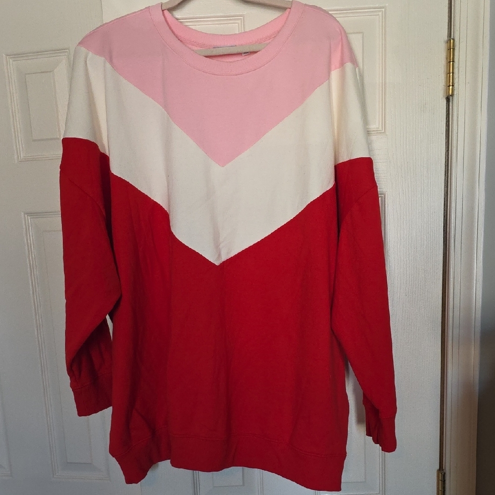 Torrid Red, Pink, and White Crew Neck Sweatshirt